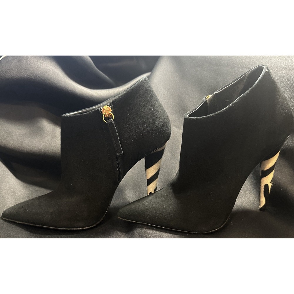 Giuseppe ZANOTTI black suede 35.5 5.5 ZEBRA PONY HAIR heel ankle boots new $985‎